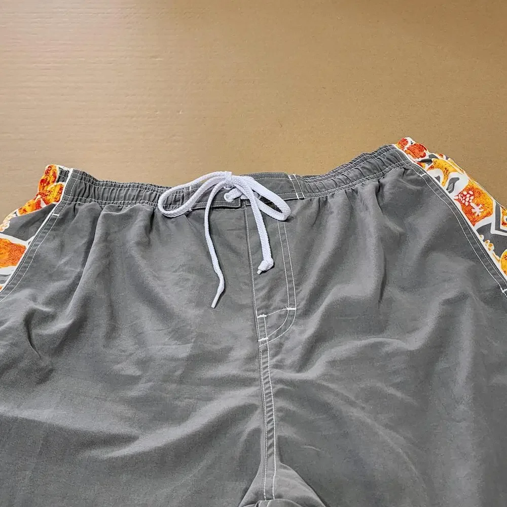 Op Swim Shorts Mens XL Gray Floral Hawaiian Lined Drawstring Pockets Summer